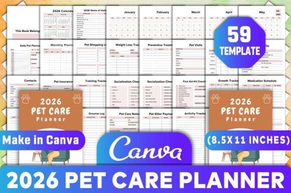 Download 2026 Pet Care Planner Canva Kdp - Premium Bundle