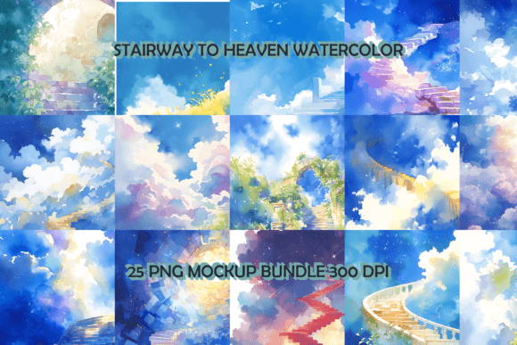 Download Stairway to Heaven Watercolor Background Bundle - Premium Resources